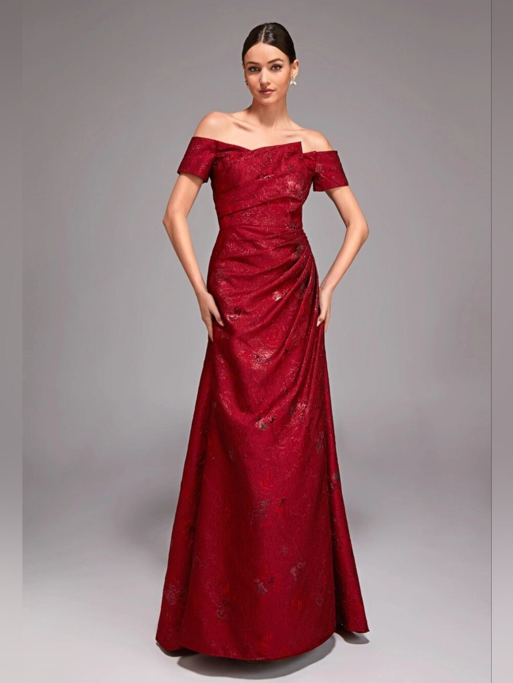 ALYCE Paris Wine Red Off Shoulder Jacquard A Line Gown Formal Dress Size 8
